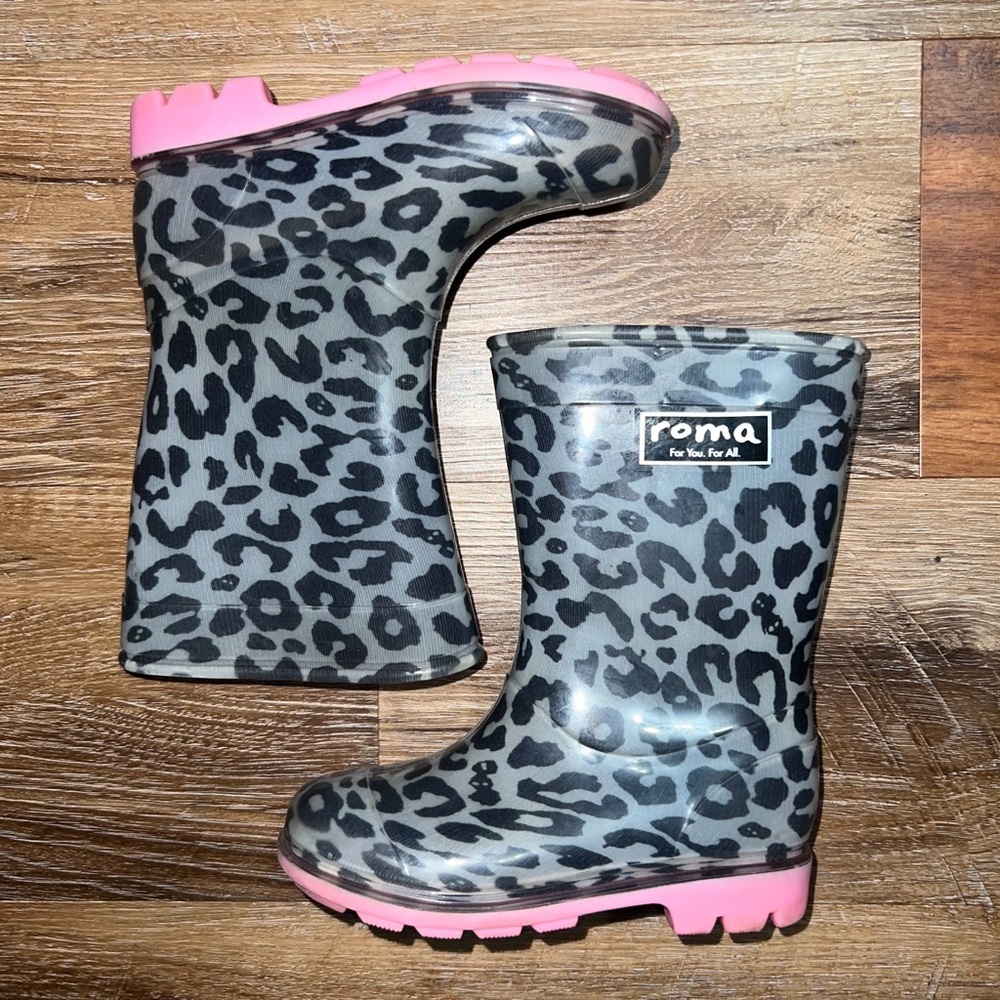 Roma Kids Abel Classic Rain Boots - Pink Leopard, Size 8 - Picture 7 of 9